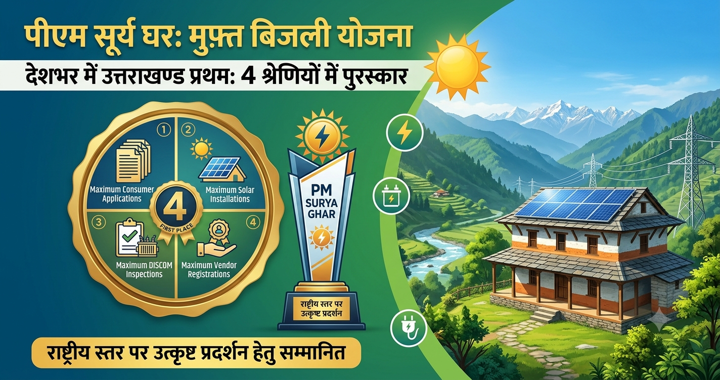 पीएम सूर्य घर योजना में उत्तराखण्ड अव्वल, राष्ट्रीय स्तर पर मिले 4 प्रथम पुरस्कार