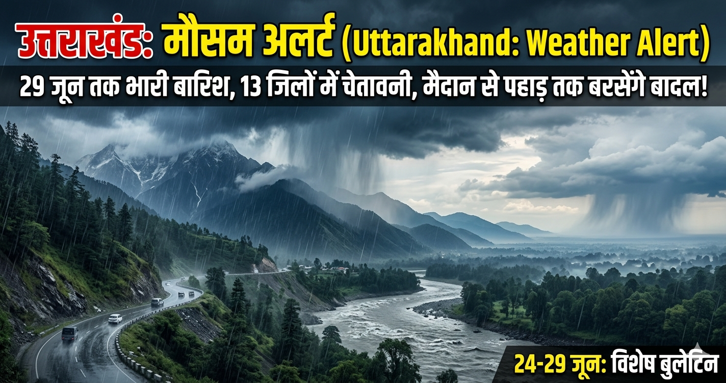 उत्तराखंड मौसम पूर्वानुमान: 29 जून तक भारी बारिश का अलर्ट, देहरादून-नैनीताल सहित इन जिलों में बरसेंगे बादल, जानें अपने शहर का हाल