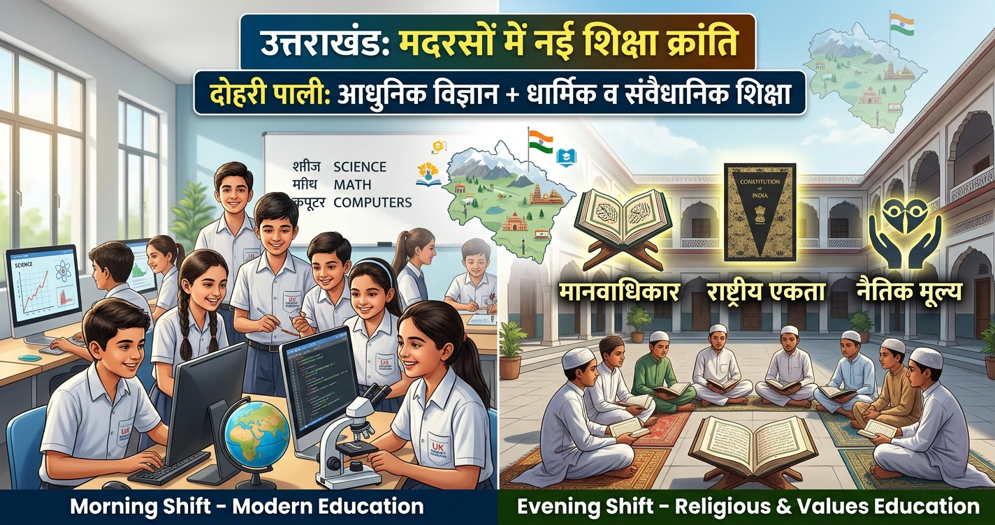 उत्तराखंड में अल्पसंख्यक शिक्षा अधिनियम लागू: अब मदरसों में सुबह विज्ञान-कंप्यूटर और शाम को होगी धार्मिक पढ़ाई, जानें नए नियम
