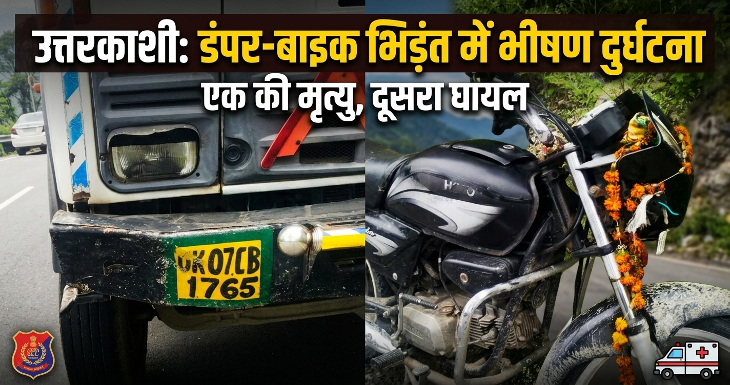 उत्तरकाशी में डंपर और बाइक की भीषण टक्कर: दिल्ली के युवक की मौत, साथी घायल