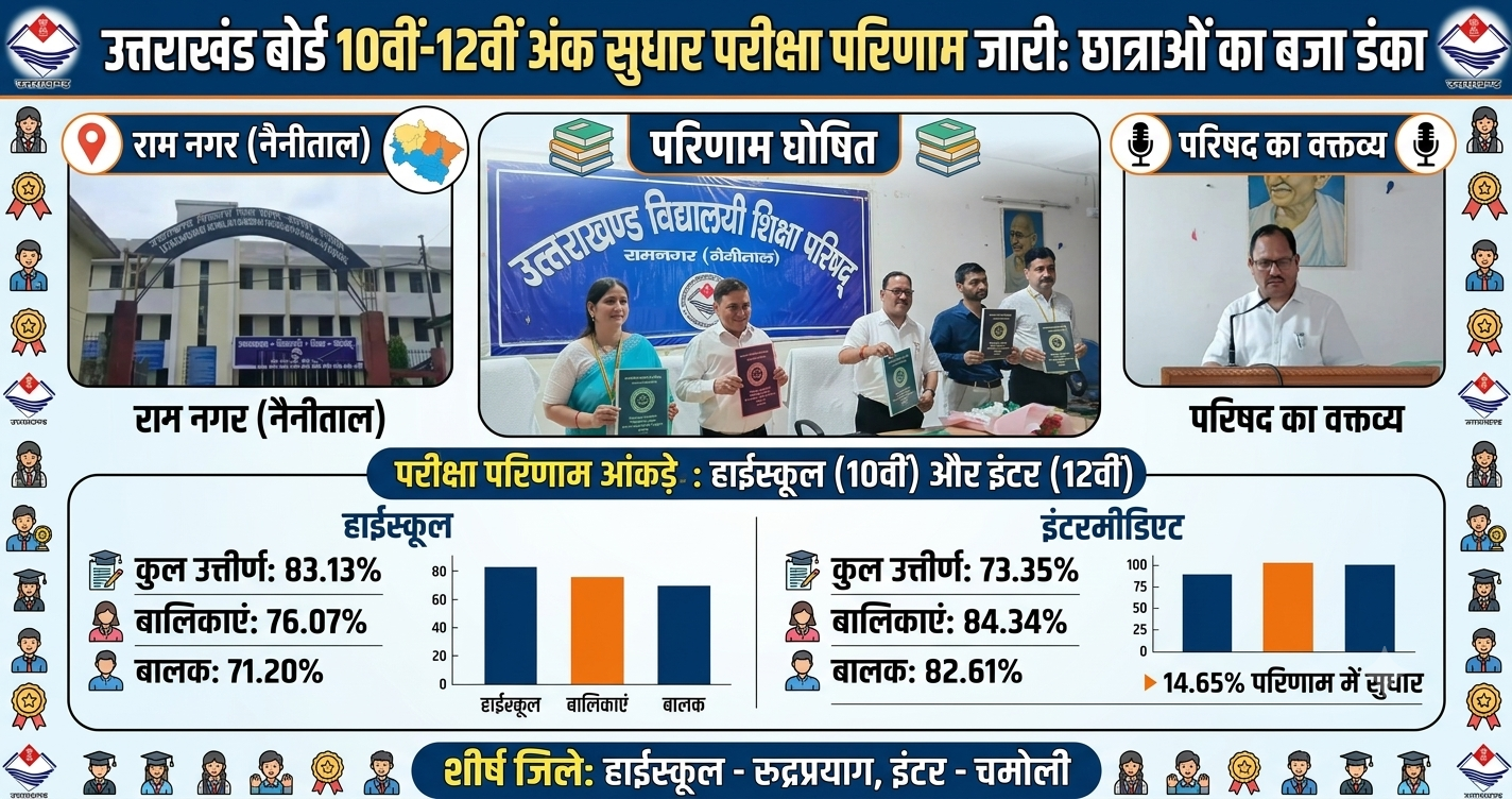 उत्तराखंड बोर्ड 10वीं-12वीं अंक सुधार परीक्षा परिणाम जारी: लड़कियों का फिर बजा डंका, जानें अपने जिले का हाल